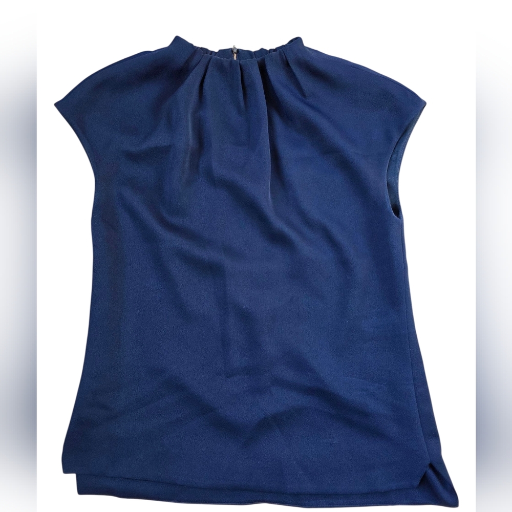 Ted Baker London Navy Blue Draped Blouse With Exposed Back Zipper Size 1